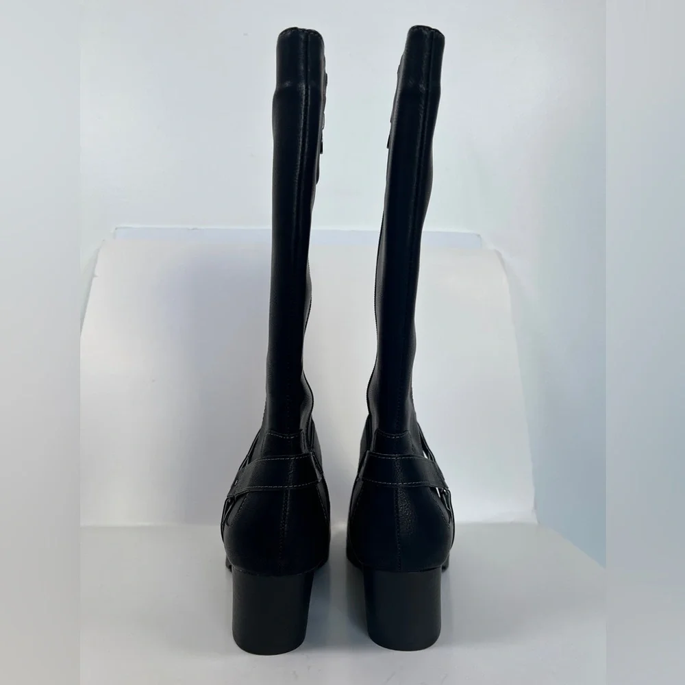 JBU Black Over the Knee Leather Boots Non Slip and comfortable heel Size 12‎